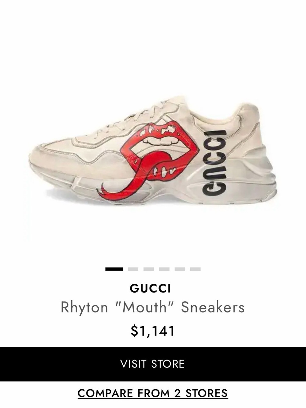 Gucci White Leather Rhyton Sneakers with Red Mouth Graphic